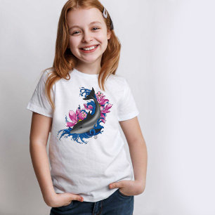Dolphin Lotus Flowers Cherry Blossoms T-Shirt