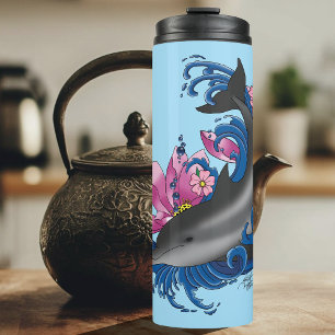 Dolphin Lotus Flowers Cherry Blossoms Thermal Tumbler