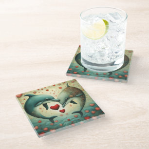 Dolphin Love 2 Glass Coaster