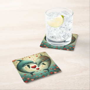 Dolphin Love 2 Square Paper Coaster