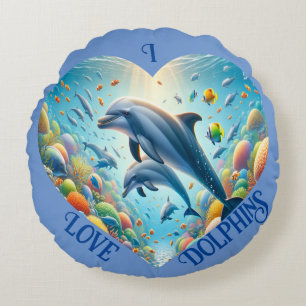 Dolphin Love Customisable  Round Cushion
