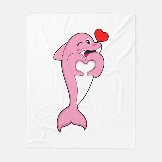 Dolphin Love Heart Fleece Blanket (Front)