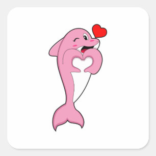 Dolphin Love Heart Square Sticker