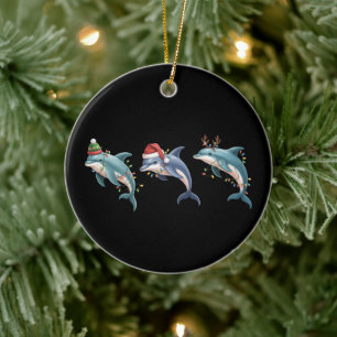 Dolphin Lover Christmas Santa Hat Xmas Ceramic Tree Decoration