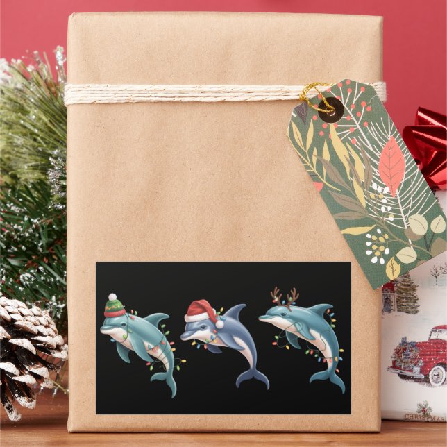 Dolphin Lover Christmas Santa Hat Xmas Rectangular Sticker (Holiday)