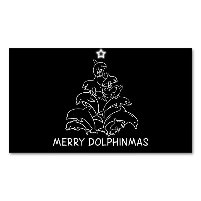 Dolphin Lover Gift| Dolphin Merry Christmas Tree Magnetic Business Card (Front)