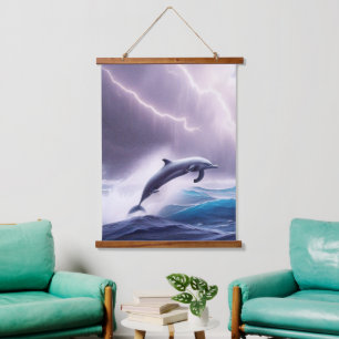 Dolphin Magic in a Stormy Sea: A Captivating Scene Hanging Tapestry
