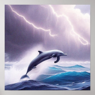 Dolphin Magic in a Stormy Sea: A Captivating Scene Poster
