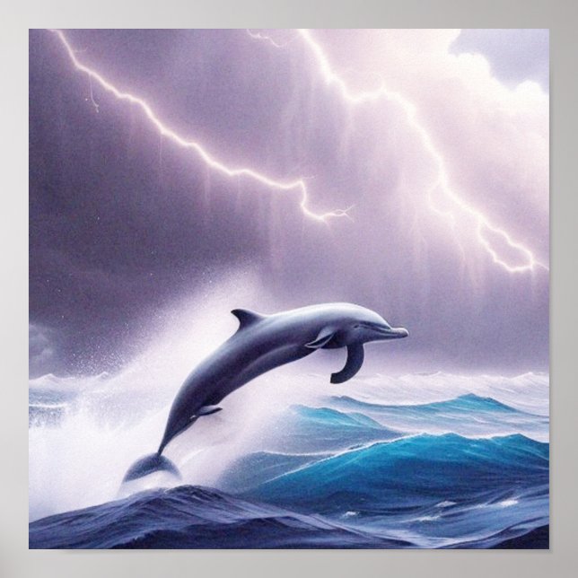 Dolphin Magic in a Stormy Sea: A Captivating Scene Poster (Front)