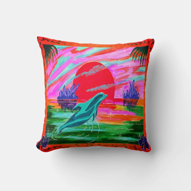 Dolphin Magic Throw Pillow (Front)