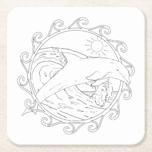 Dolphin Maori Sun Adult Colouring Paper Coaster