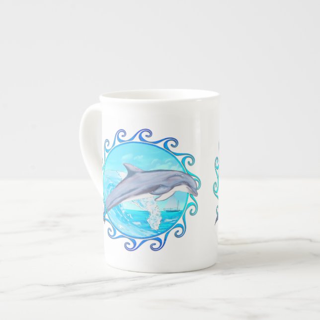 Dolphin Maori Sun Bone China Mug (Front Left)