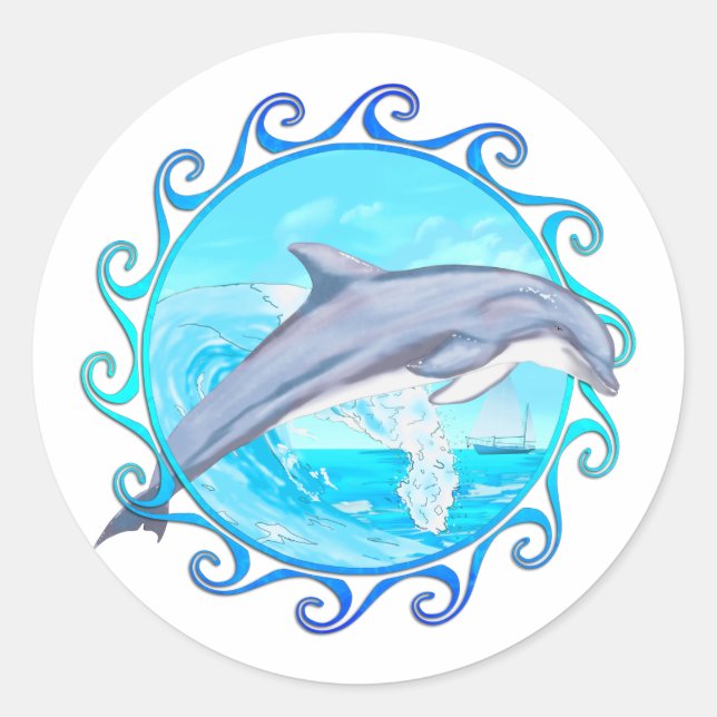 Dolphin Maori Sun Classic Round Sticker (Front)