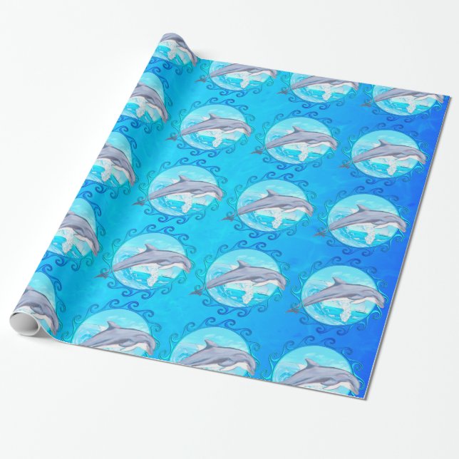 Dolphin Maori Sun Wrapping Paper (Unrolled)