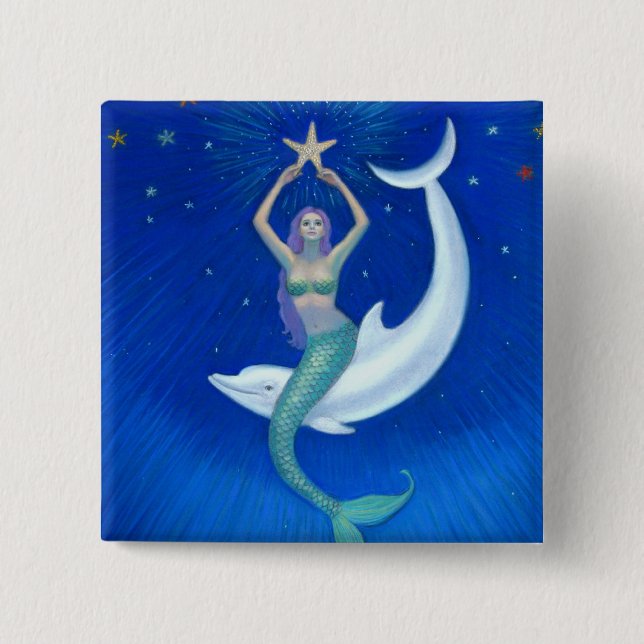 Dolphin Moon Mermaid 15 Cm Square Badge (Front)