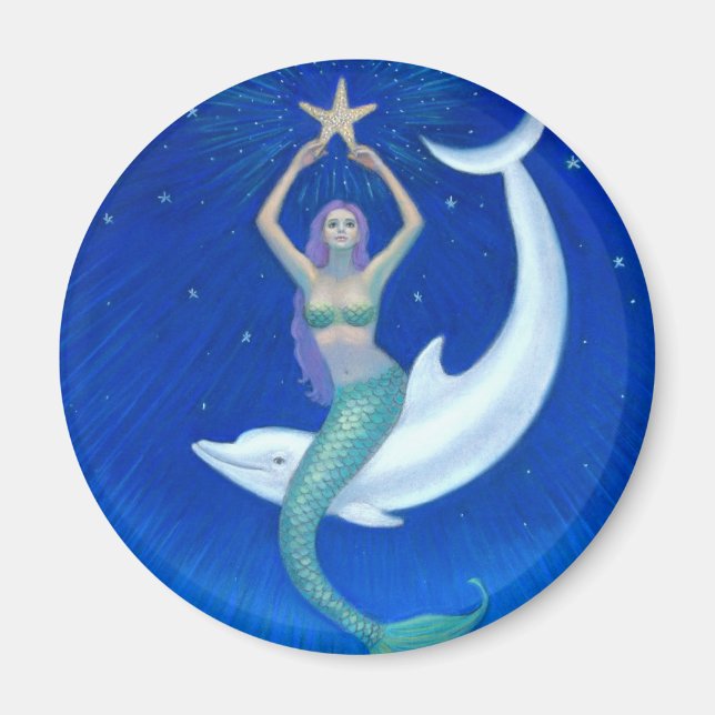 Dolphin Moon Mermaid Magnet (Front)