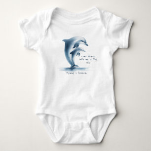 Dolphin Mother Baby Blue Watercolor Personalized Bodysuit