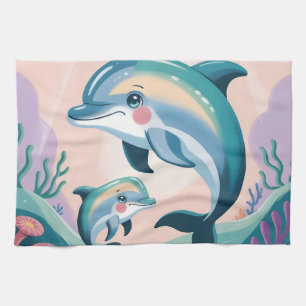 Dolphin Mum and Baby Tea Towel