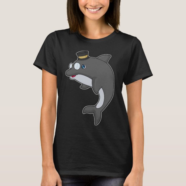 Dolphin Nerd Hat Glasses T-Shirt (Front)