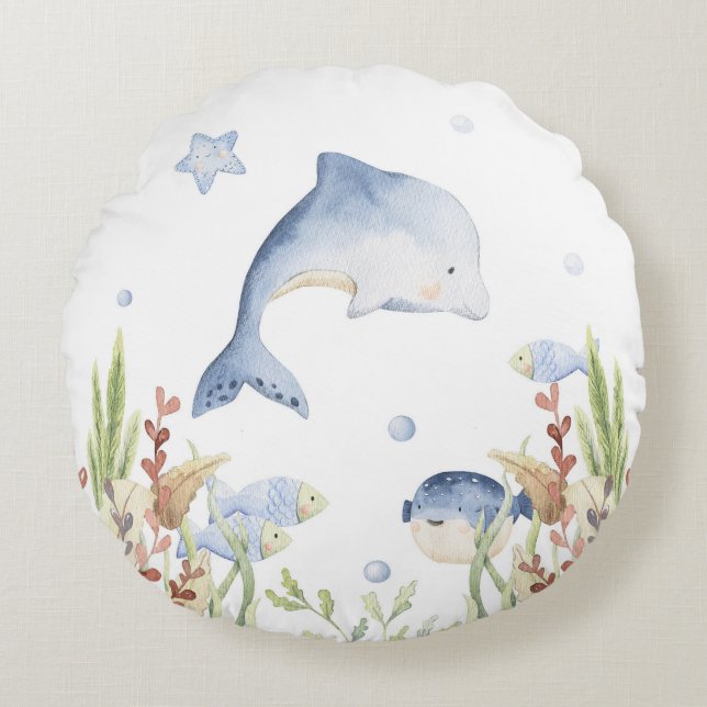 Dolphin Nursery decor, Under the sea Round Cushion (Front)