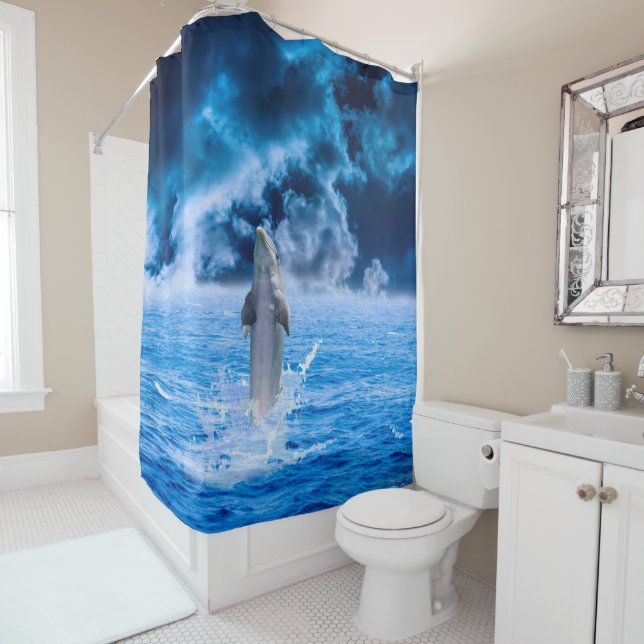 Dolphin Ocean Storm Shower Curtain (In Situ)
