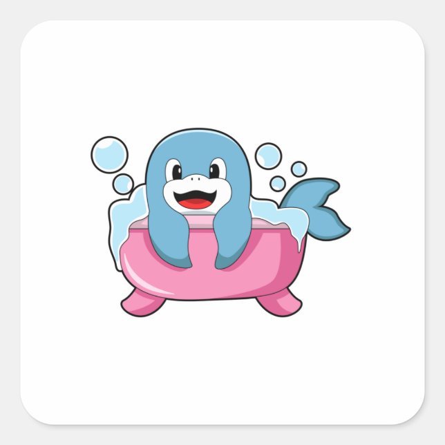 Dolphin on Bathtub Square Sticker (Front)