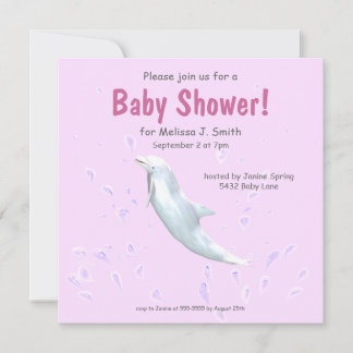 Dolphin on Pink - Baby Shower Invitation