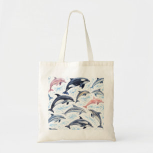 Dolphin, Orca and Pink Dolphin Watercolor Pattern Tote Bag