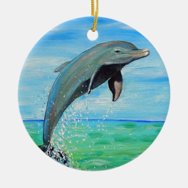 Dolphin Painting Ceramic Tree Decoration (Front)