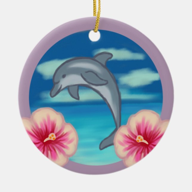 Dolphin Paradise Ceramic Tree Decoration (Front)