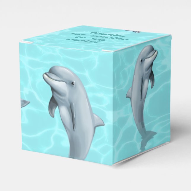 Dolphin Party Favour Box Sea Green With Text (Front Side)