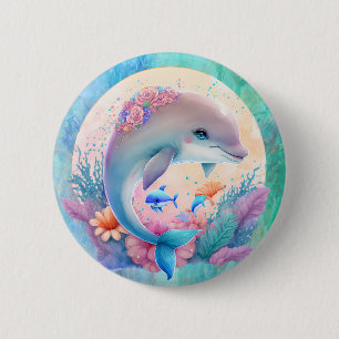 Dolphin Party Plate 6 Cm Round Badge
