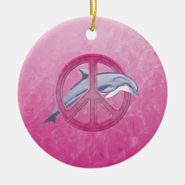 Dolphin Peace Pink Ceramic Tree Decoration (Front)