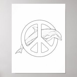 Dolphin Peace Sign Adult Colouring Poster