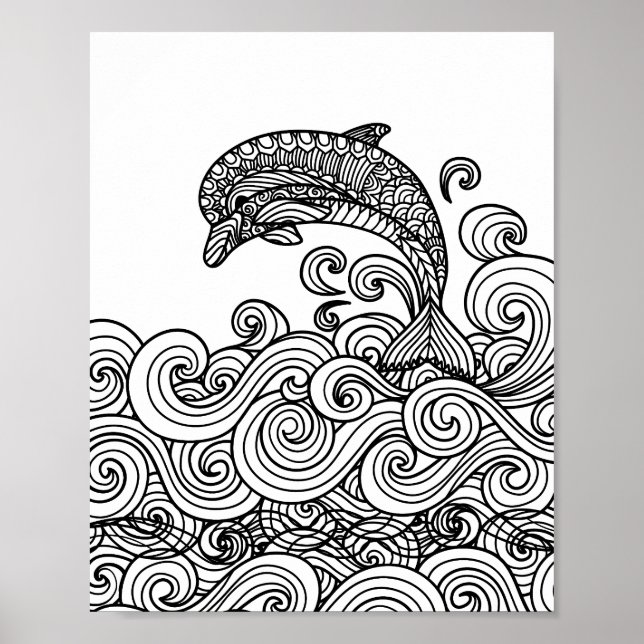 Dolphin Playing - Colour Your Own Art Poster (Front)
