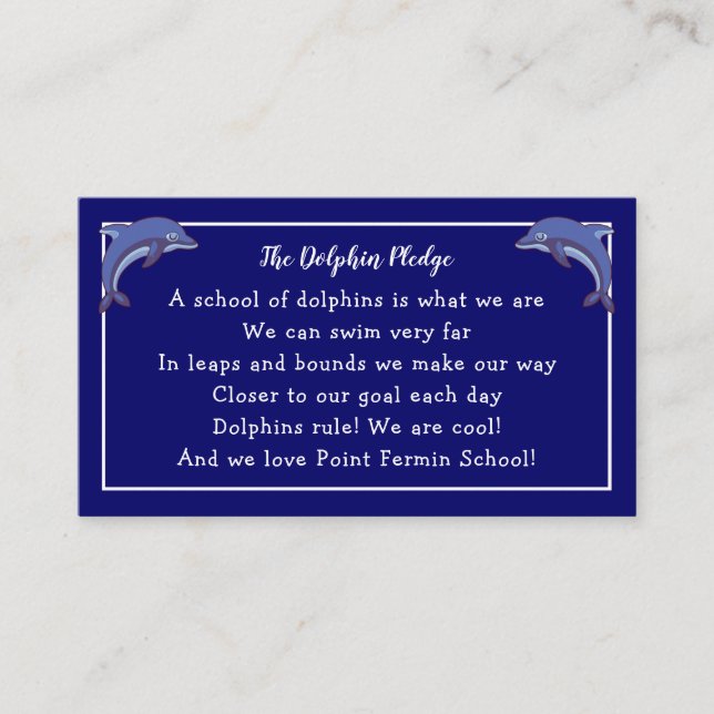 Dolphin Pledge - School Motto and Photo Business Card (Front)