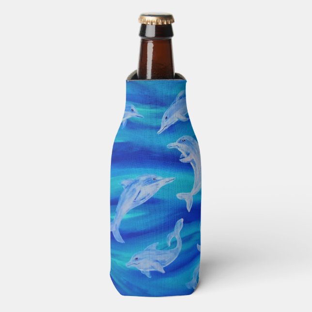 Dolphin Pod Bottle and Can Huggies Cooler (Bottle Front)