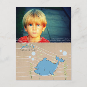 Dolphin Pool Birthday Party Invite PostCard