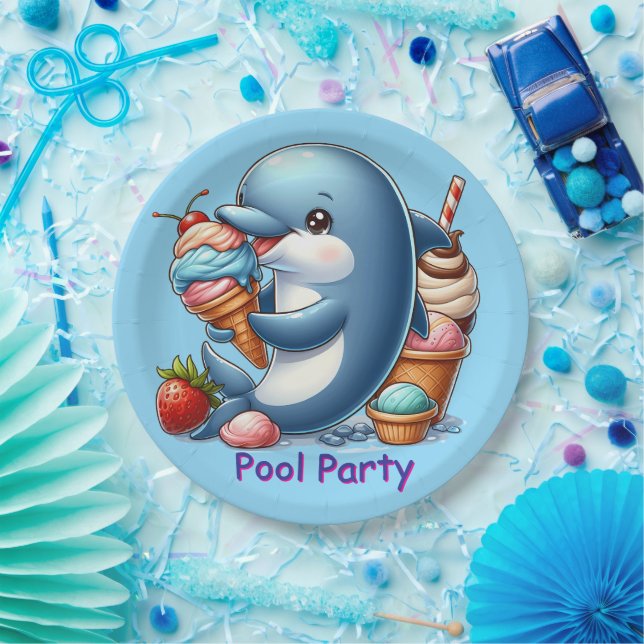 Dolphin Pool Party  Paper Plate (Party)