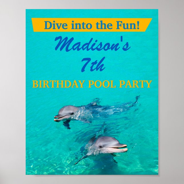 Dolphin Pool Party Welcome Sign - Birthday Decor (Front)