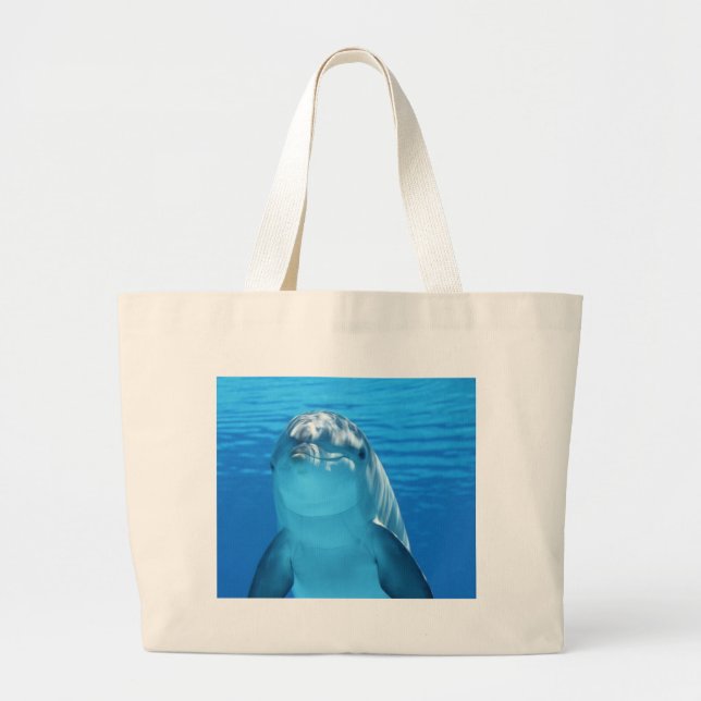 Dolphin Popping up From Water Large Tote Bag (Front)