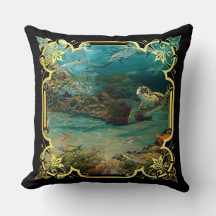 dolphin/porpoises, sea turtle ocean fish sea fleec cushion