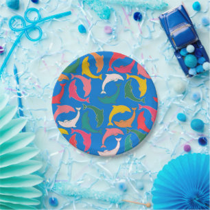 Dolphin Print Blue Paper Plate