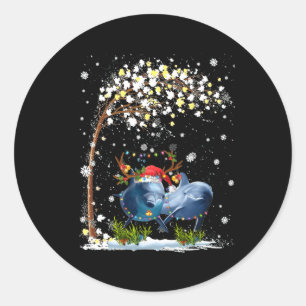 Dolphin Reindeer Hat Santa Christmas Tree Funny Xm Classic Round Sticker