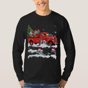 Dolphin Riding Red Truck Merry Christmas X-mas Ugl T-Shirt