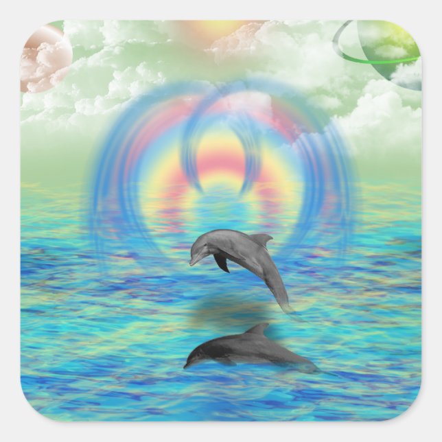 Dolphin Rising Square Sticker (Front)