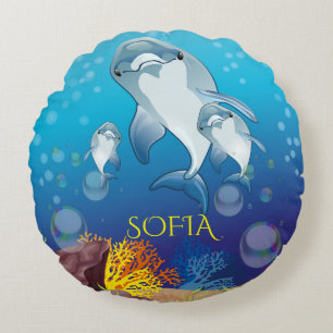 Dolphin round throw pillow for kids personalised.