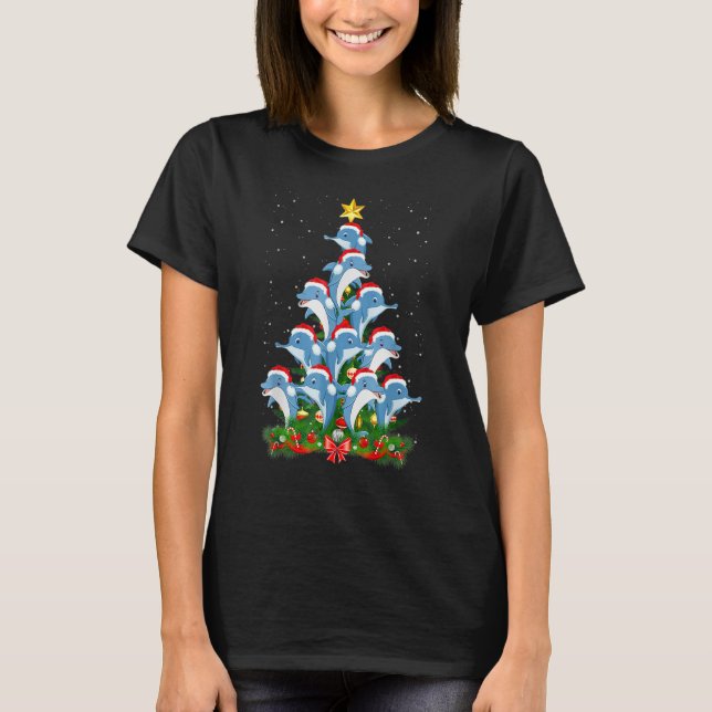 Dolphin Santa Hat Christmas Tree T-Shirt (Front)