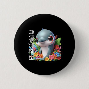 Dolphin Say Hello In Korean Sticker  6 Cm Round Badge