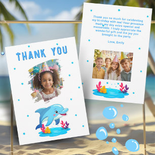 Dolphin Sea Animals Birthday 2 Photo Thank You Card